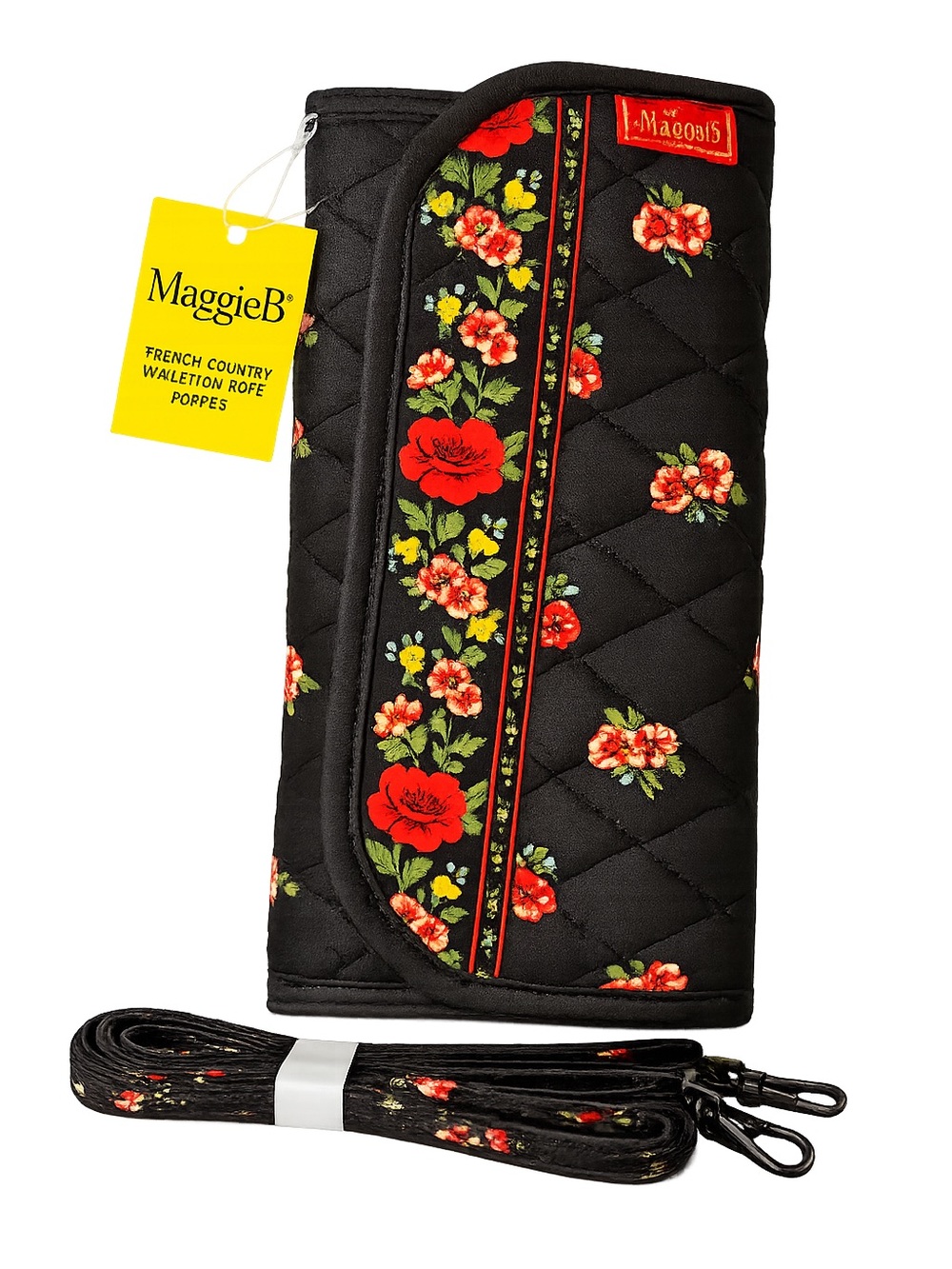 Maggie B French Country‎ Wallet on Rope Poppies Floral Quilted Crossbody Wallet